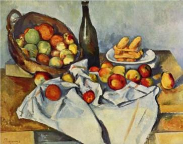 Cezanne - still-life-with-bottle-and-apple-basket-1894
